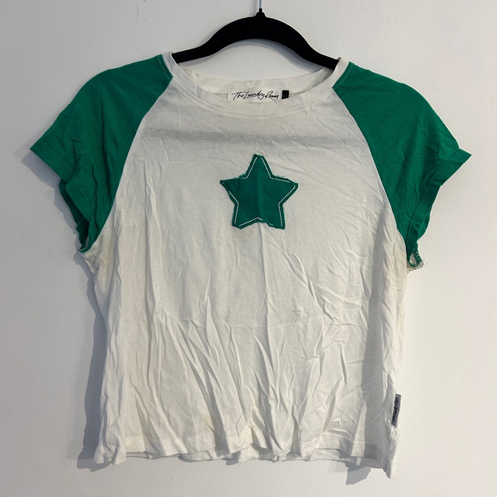 The Laundry Room White Top with Green Accent